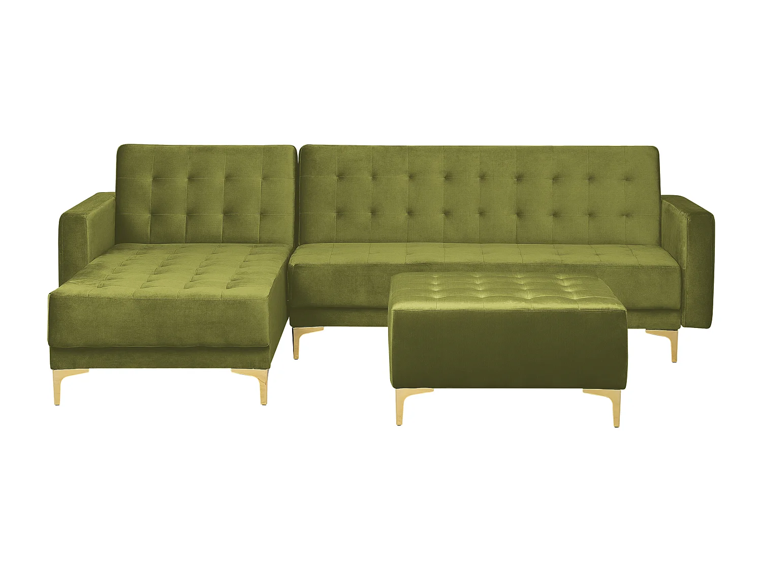 Canapé-lit d'angle modulable 4 places ABERDEEN Velours Vert avec ottoman Côté droit