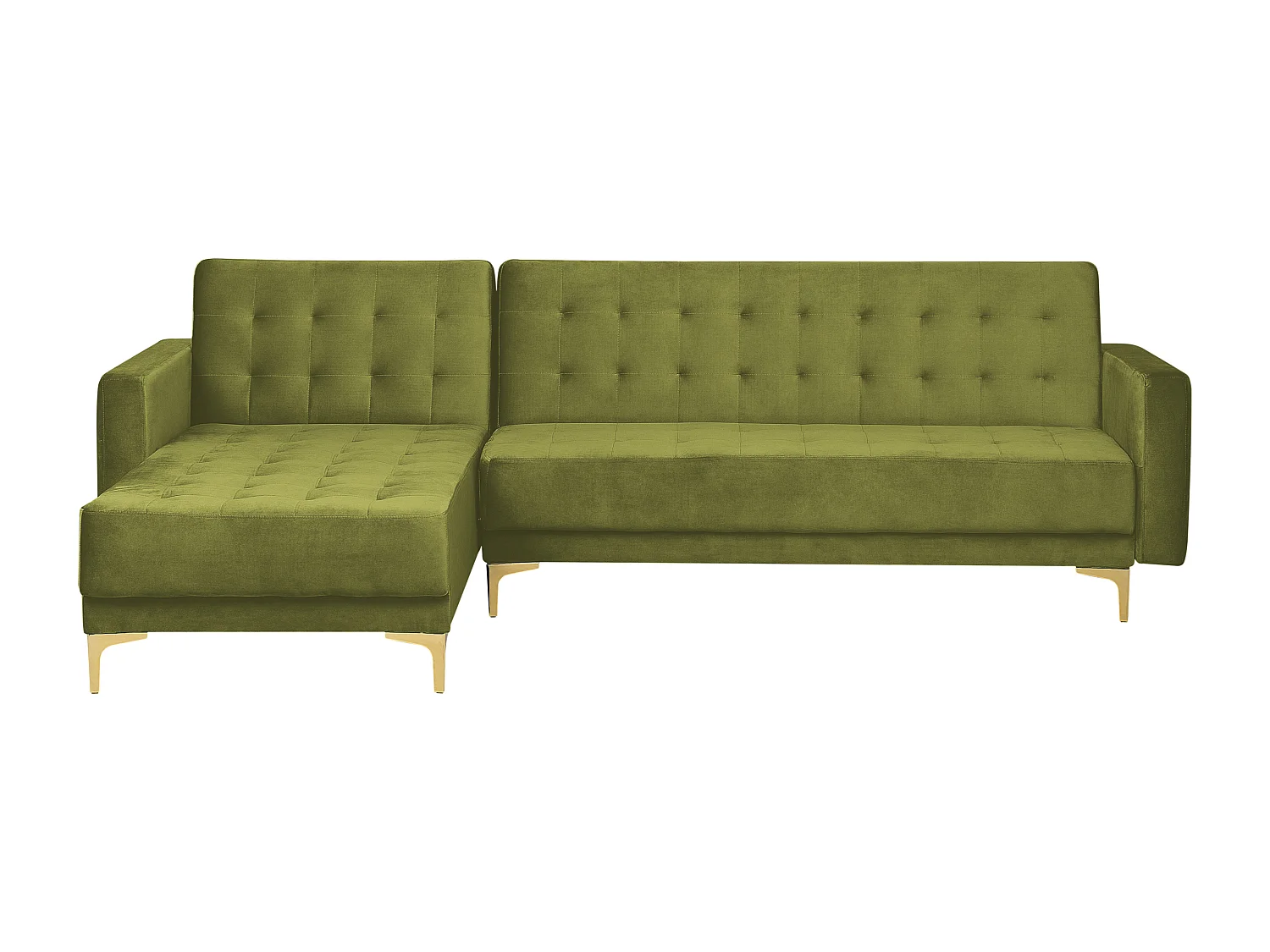 Canapé-lit d'angle modulable 4 places ABERDEEN Velours Vert avec ottoman Côté droit