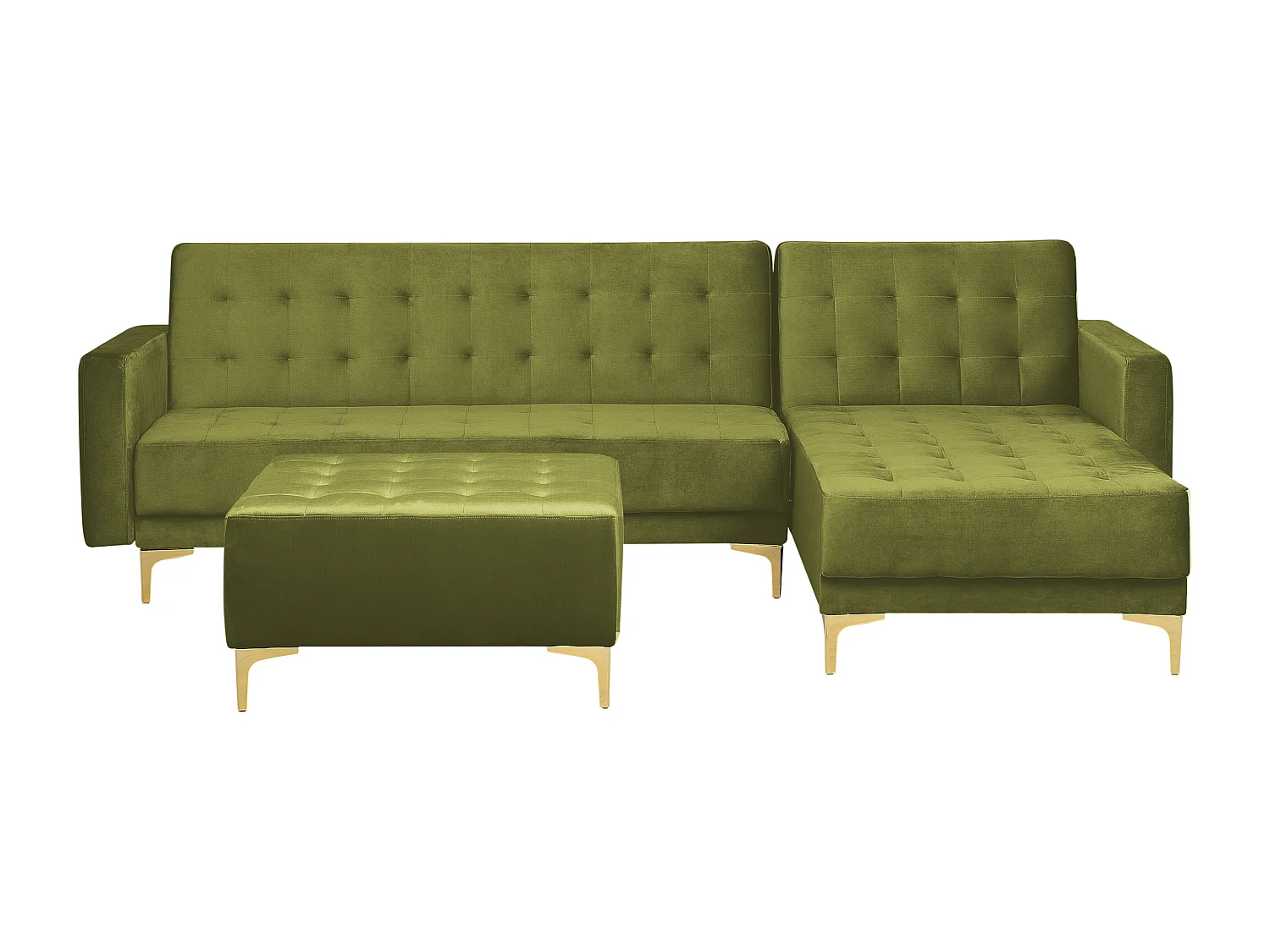 Canapé-lit d'angle modulable ABERDEEN Velours Vert avec ottoman 4 places Côté droite