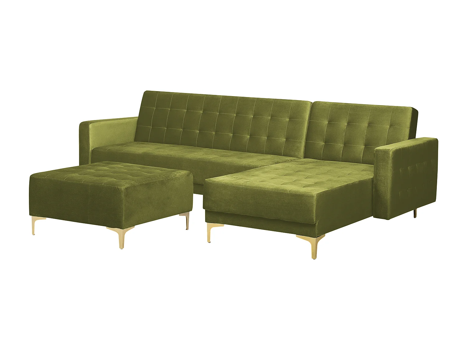 Modulaire hoekslaapbank ABERDEEN Fluweel Groen Met ottomaan 4-zitter Linkerzijde