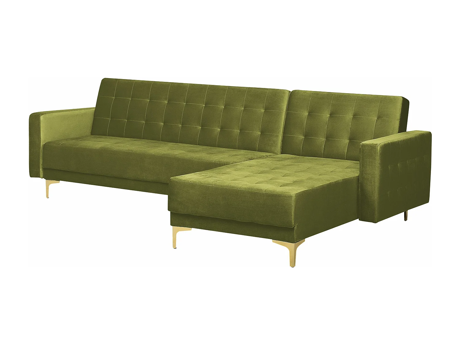 Modulaire hoekslaapbank ABERDEEN Fluweel Groen Met ottomaan 4-zitter Linkerzijde