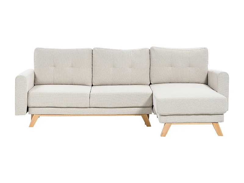 Canapé d'Angle à droite 3 Places Convertible Dossier Rembourré en Tissu Polyester Beige Siro