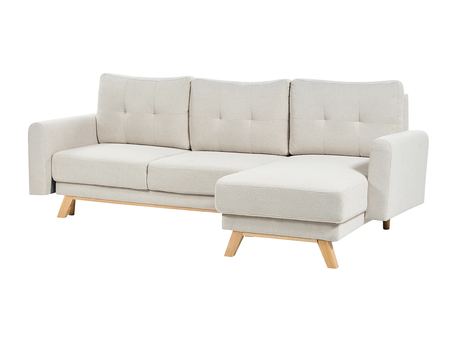 Canapé d'Angle à Gauche 3 Places Convertible Dossier Rembourré en Tissu Polyester Beige Siro