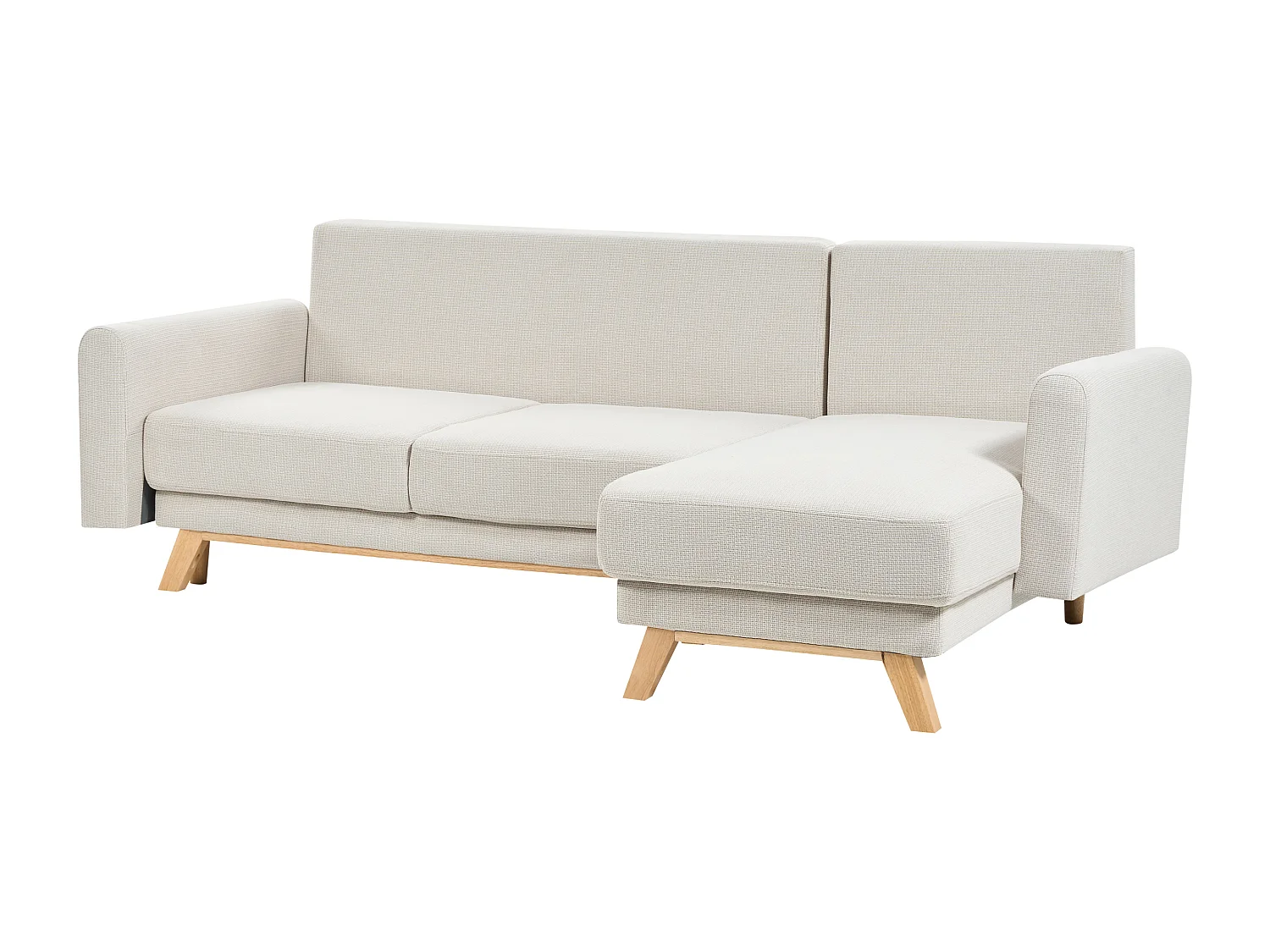 Canapé d'Angle à Gauche 3 Places Convertible Dossier Rembourré en Tissu Polyester Beige Siro