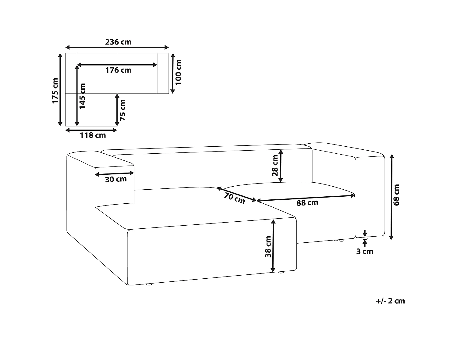Sofá de canto VERNON Veludo Taupe 2 lugares à direita