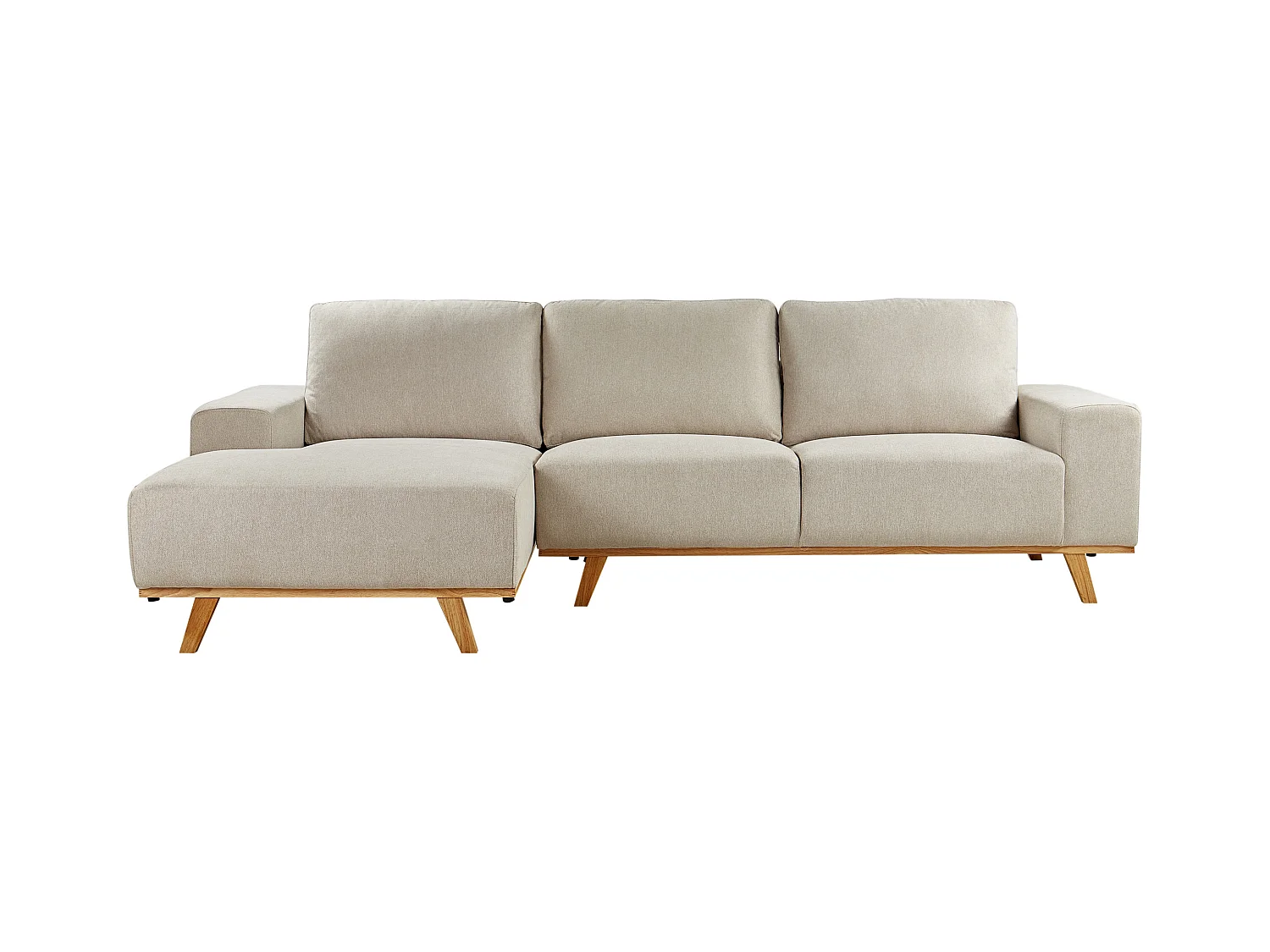 Canapé d'Angle Côté Droit en Tissu Beige Contreplaqué Bois d'Eucalyptus 3 Places Nora