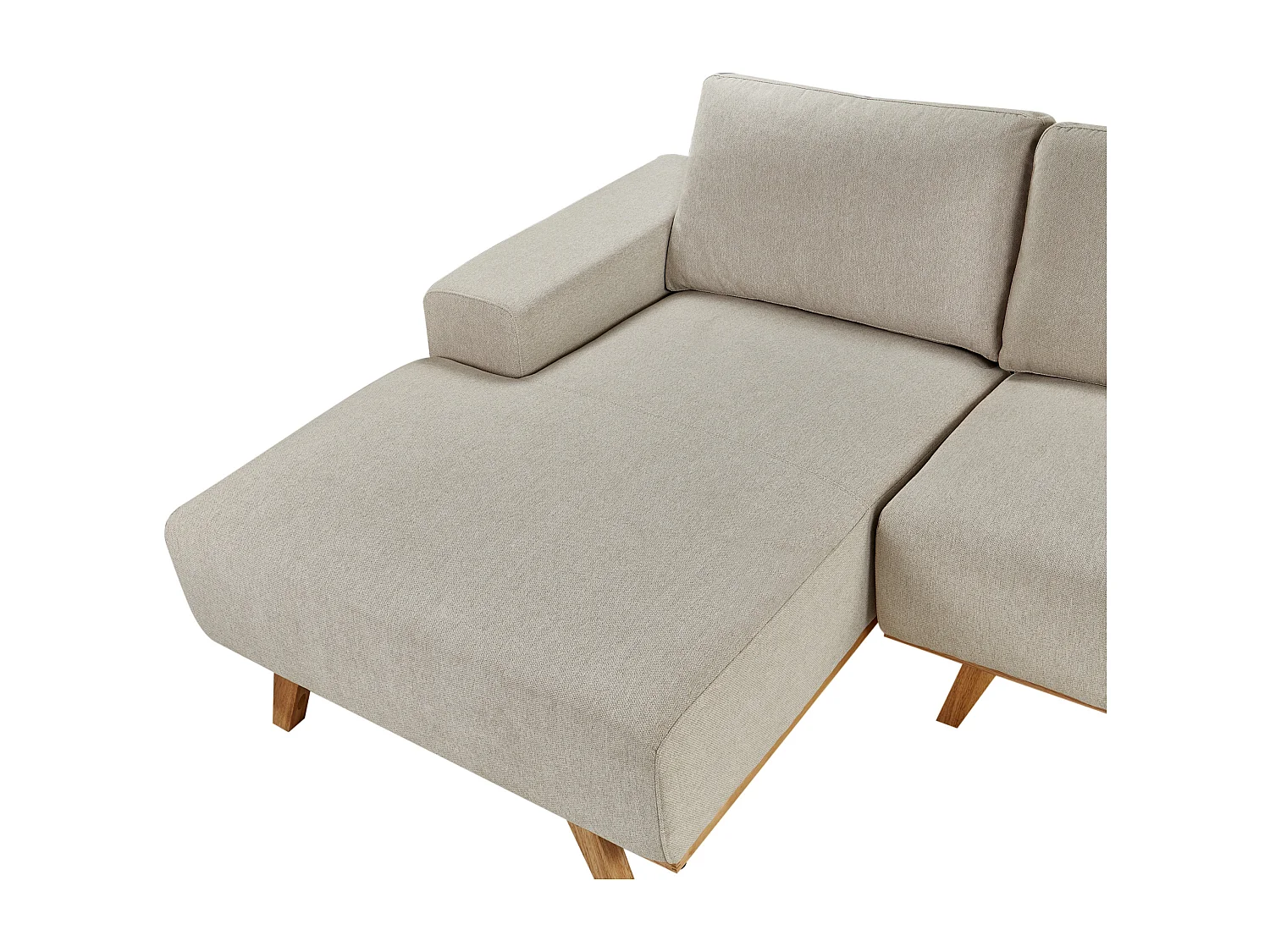 Canapé d'Angle Côté Droit en Tissu Beige Contreplaqué Bois d'Eucalyptus 3 Places Nora