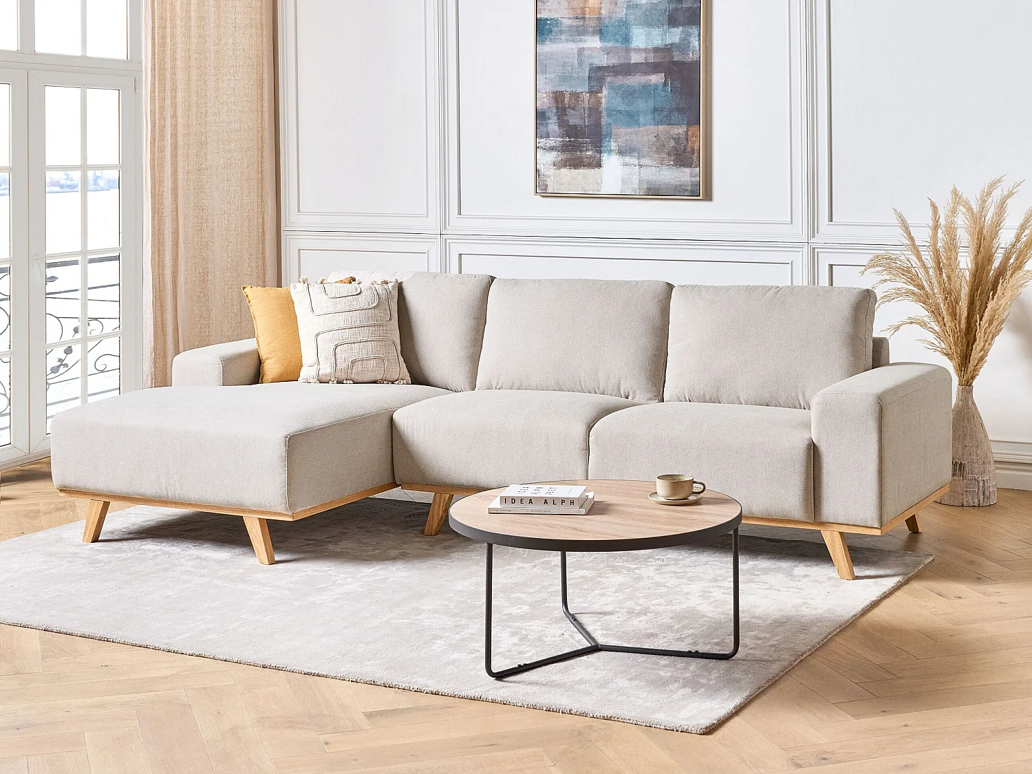 Sofá esquinero NORA Tela Beige 3 plazas Derecha