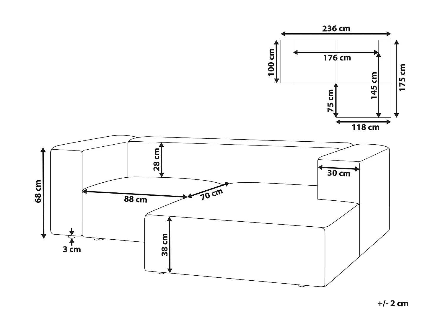 Canapé d'angle 2 places VERNON Velours Taupe Côté droite