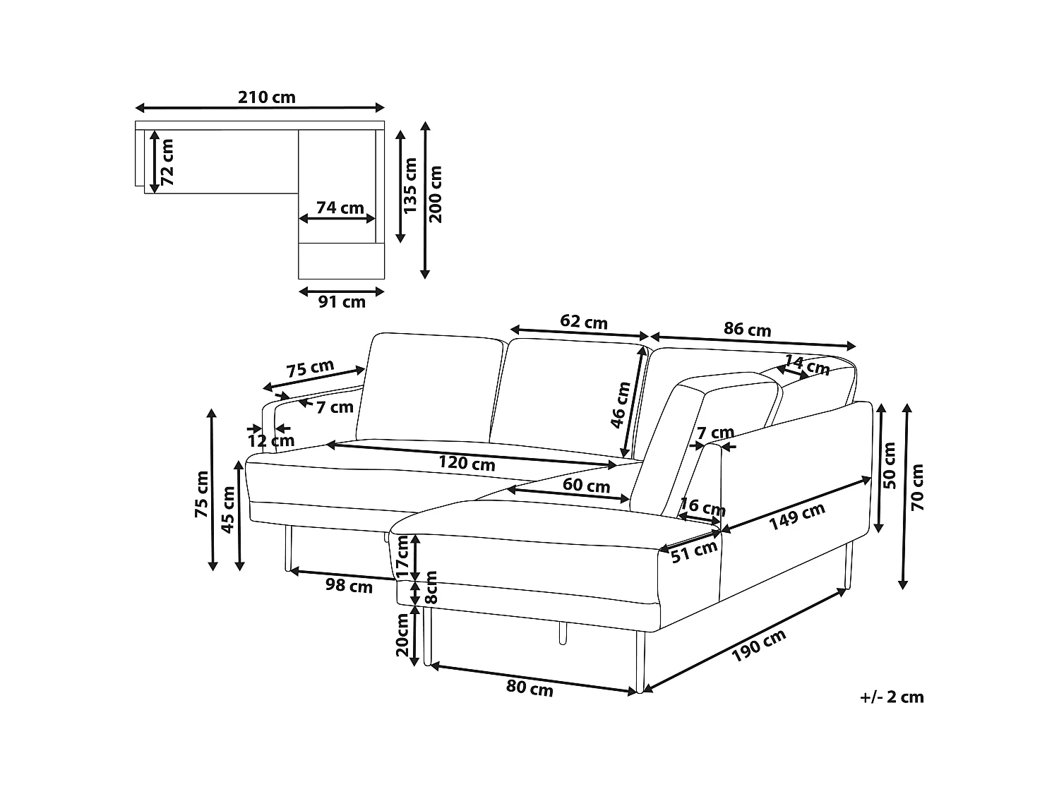 Canapé d'Angle Moderne Beige Côté droite 4 Places avec Pieds en Métal Noir Breda