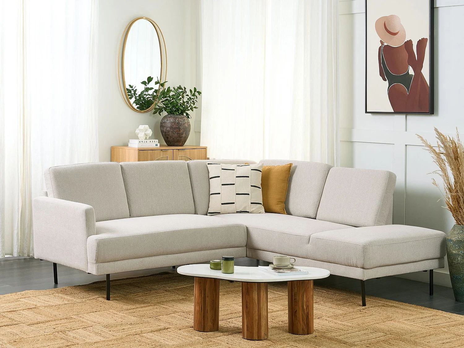 Divano angolare BREDA Tessuto Beige chiaro 4 posti Lato Sinistro