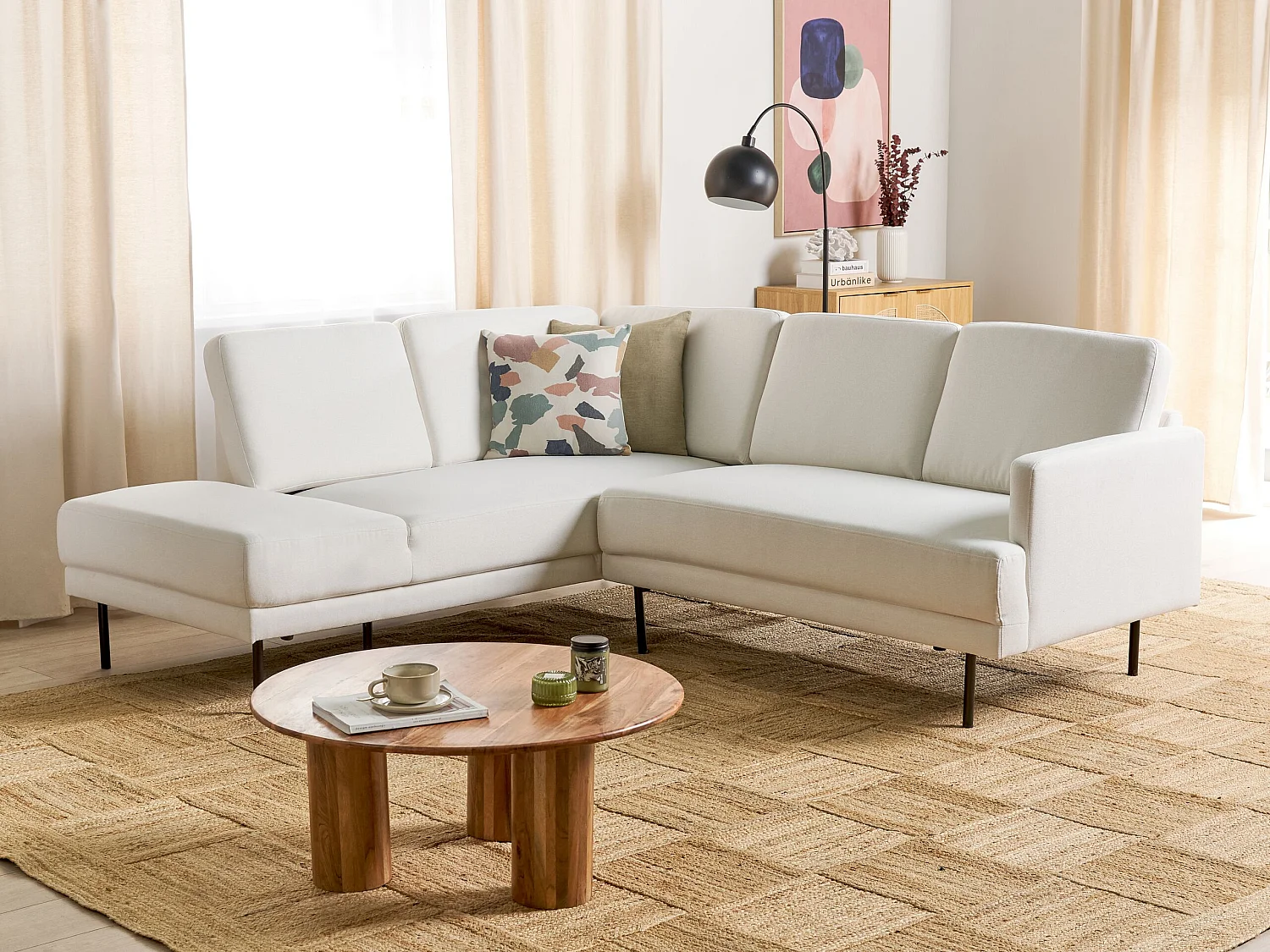 Hoekbank 4-zits stof wit rechtszijdig BREDA