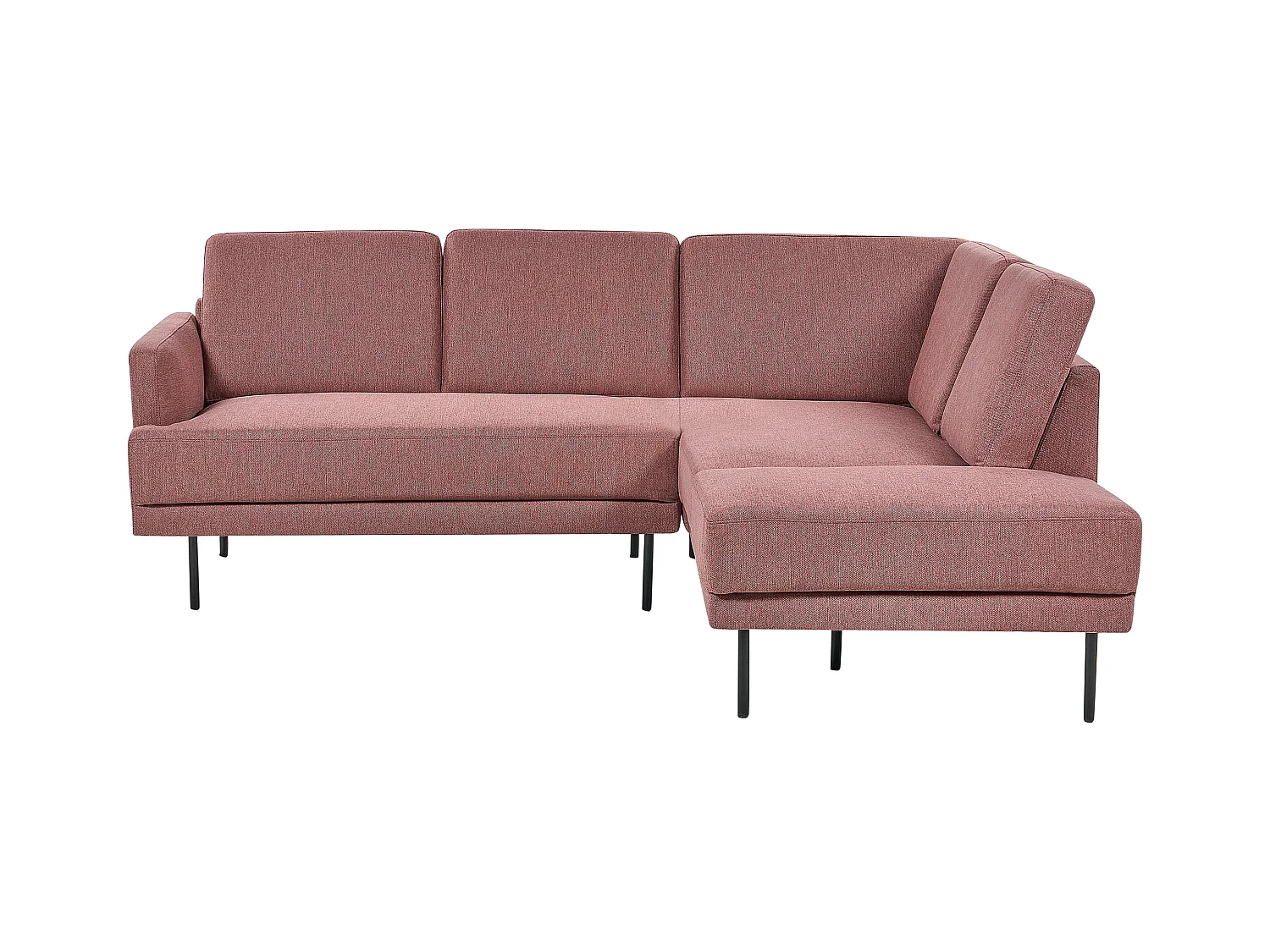 Canapé d'Angle Moderne Côté droite 4 Places avec Pieds en Métal Noir Dossier Rembourré en Tissu Rose Breda