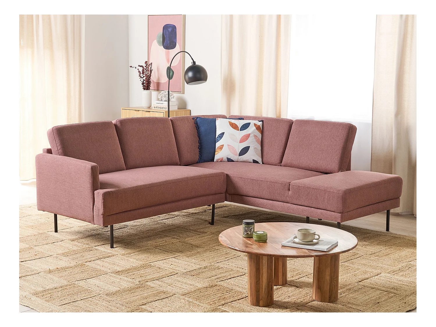 Hoekbank BREDA Stof Roze 4-zitter Linkerzijde