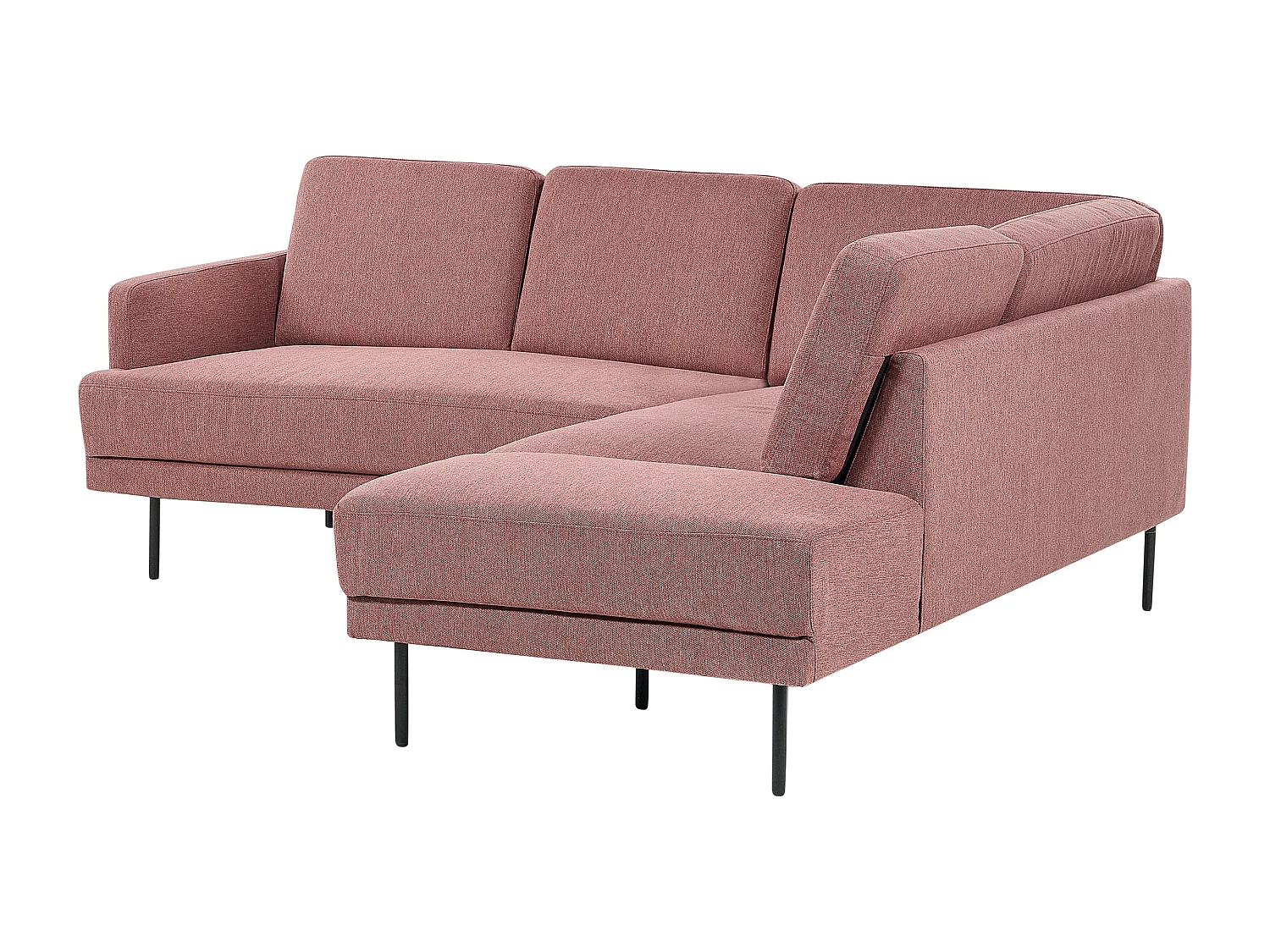 Canapé d'Angle Moderne Côté Gauche 4 Places avec Pieds en Métal Noir Dossier Rembourré en Tissu Rose Breda