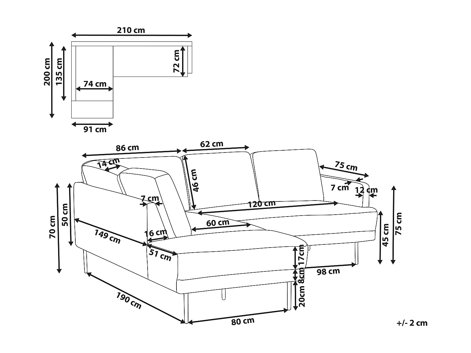 Sofá de canto BREDA Tecido Rosa 4 lugares à direita