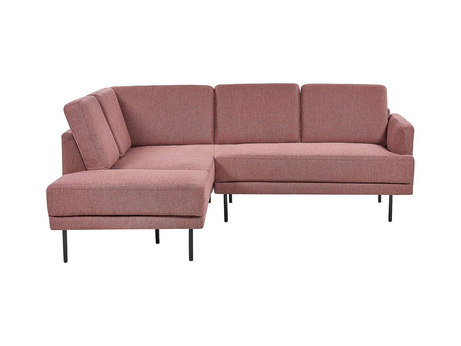 Canapé d'Angle Moderne Côté Droit 4 Places avec Pieds en Métal Noir Dossier Rembourré en Tissu Rose Breda