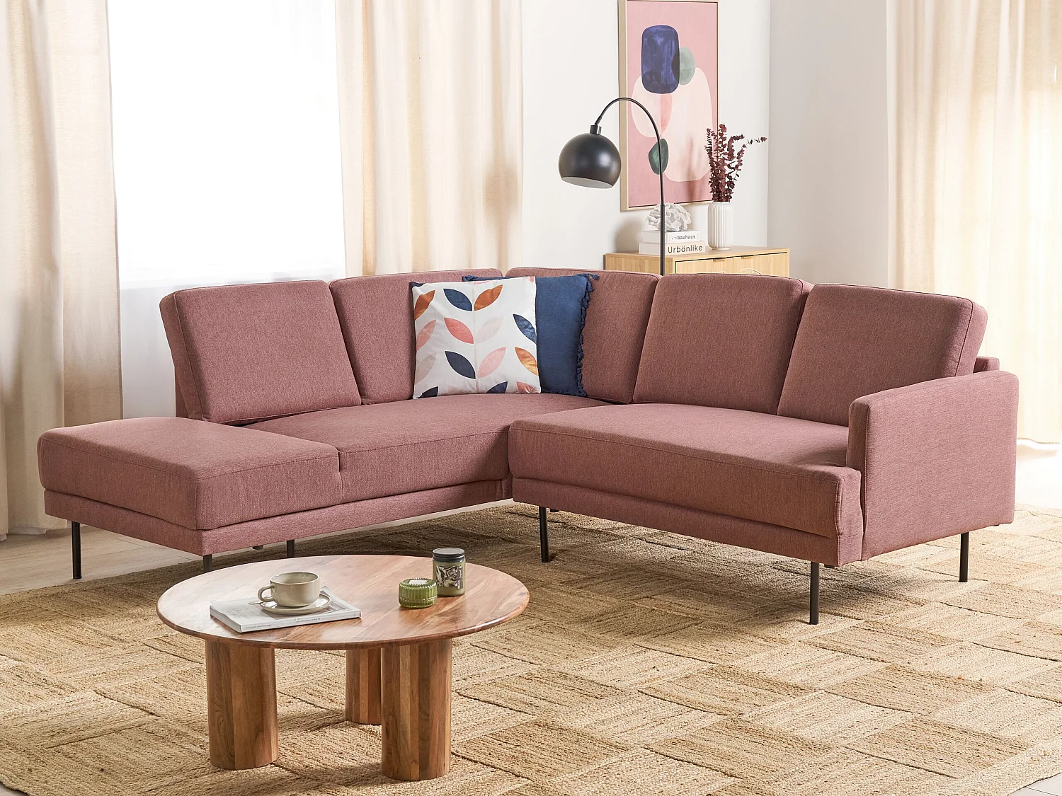 Hoekbank BREDA Stof Roze 4-zitter Rechterzijde