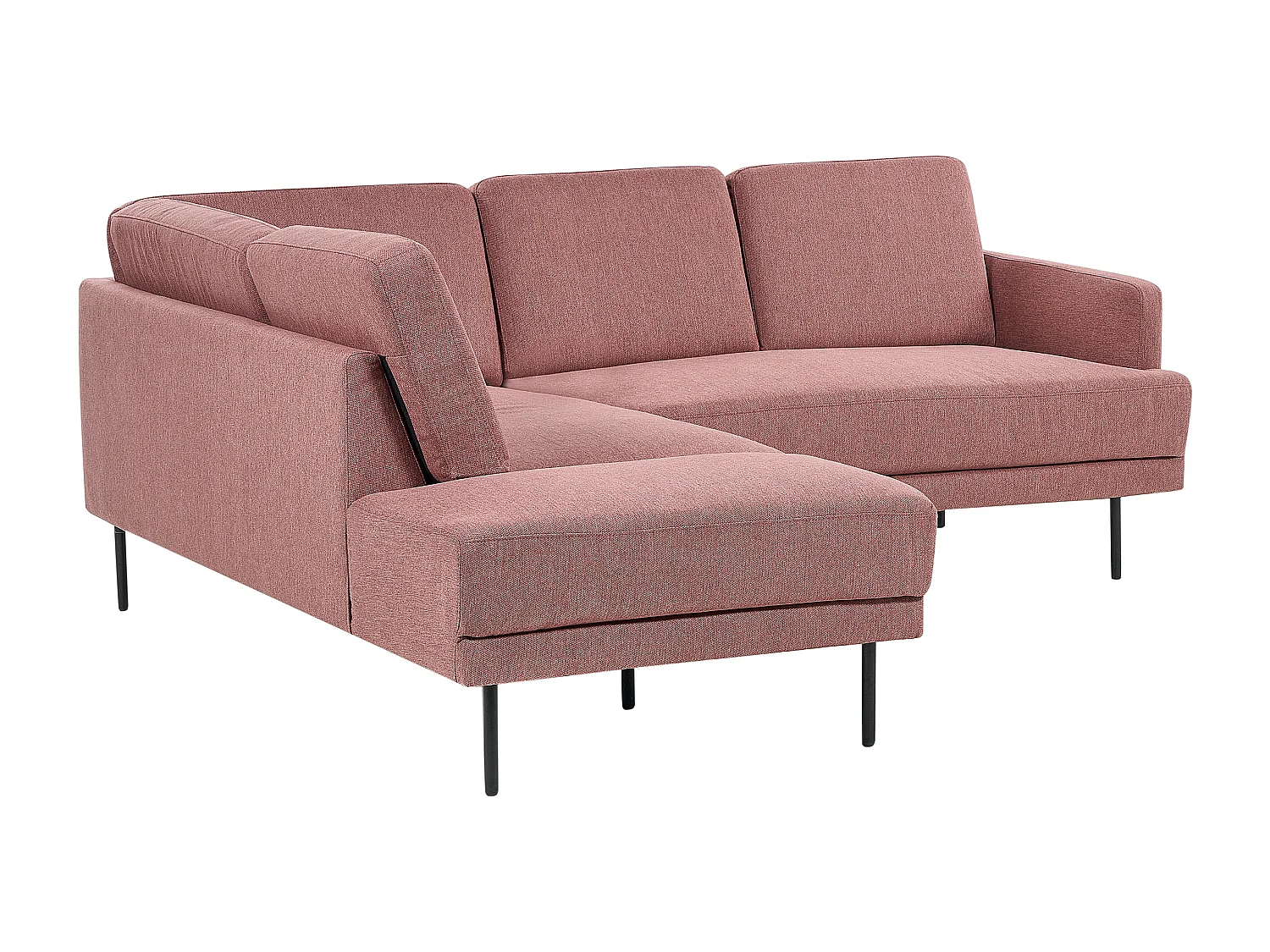 Canapé d'Angle Moderne Côté Droit 4 Places avec Pieds en Métal Noir Dossier Rembourré en Tissu Rose Breda