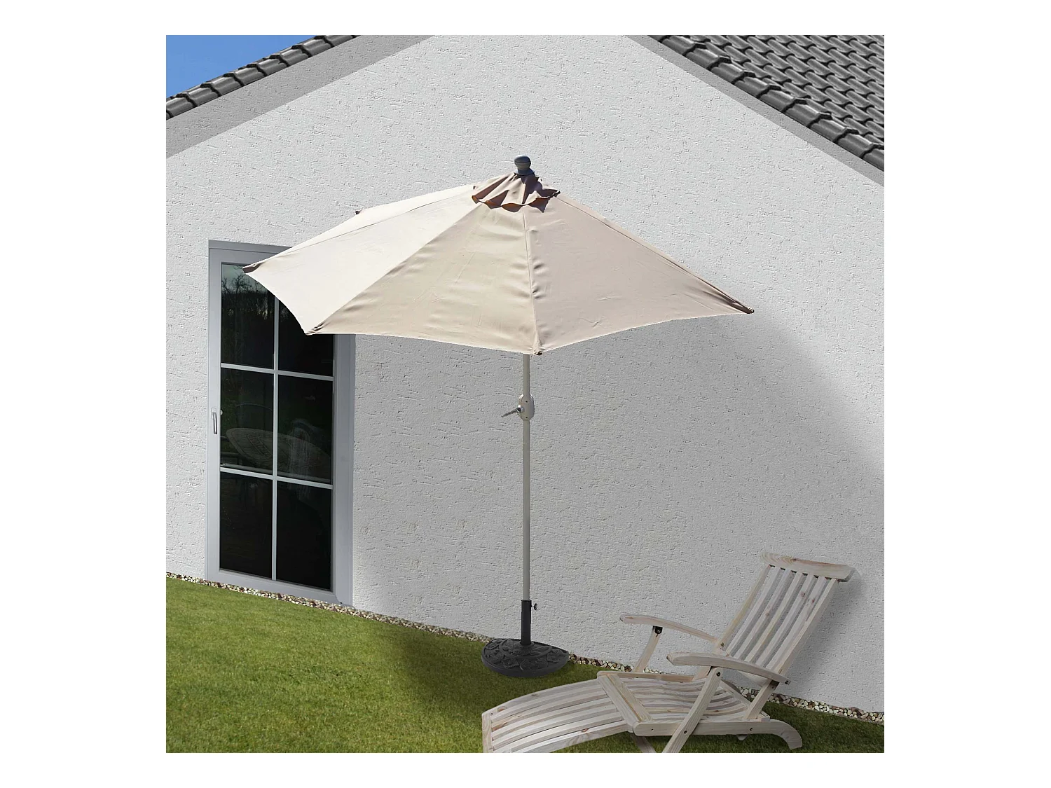 Parasol Lorca semi-circulaire 2,7m UV 50,  crème avec pied
