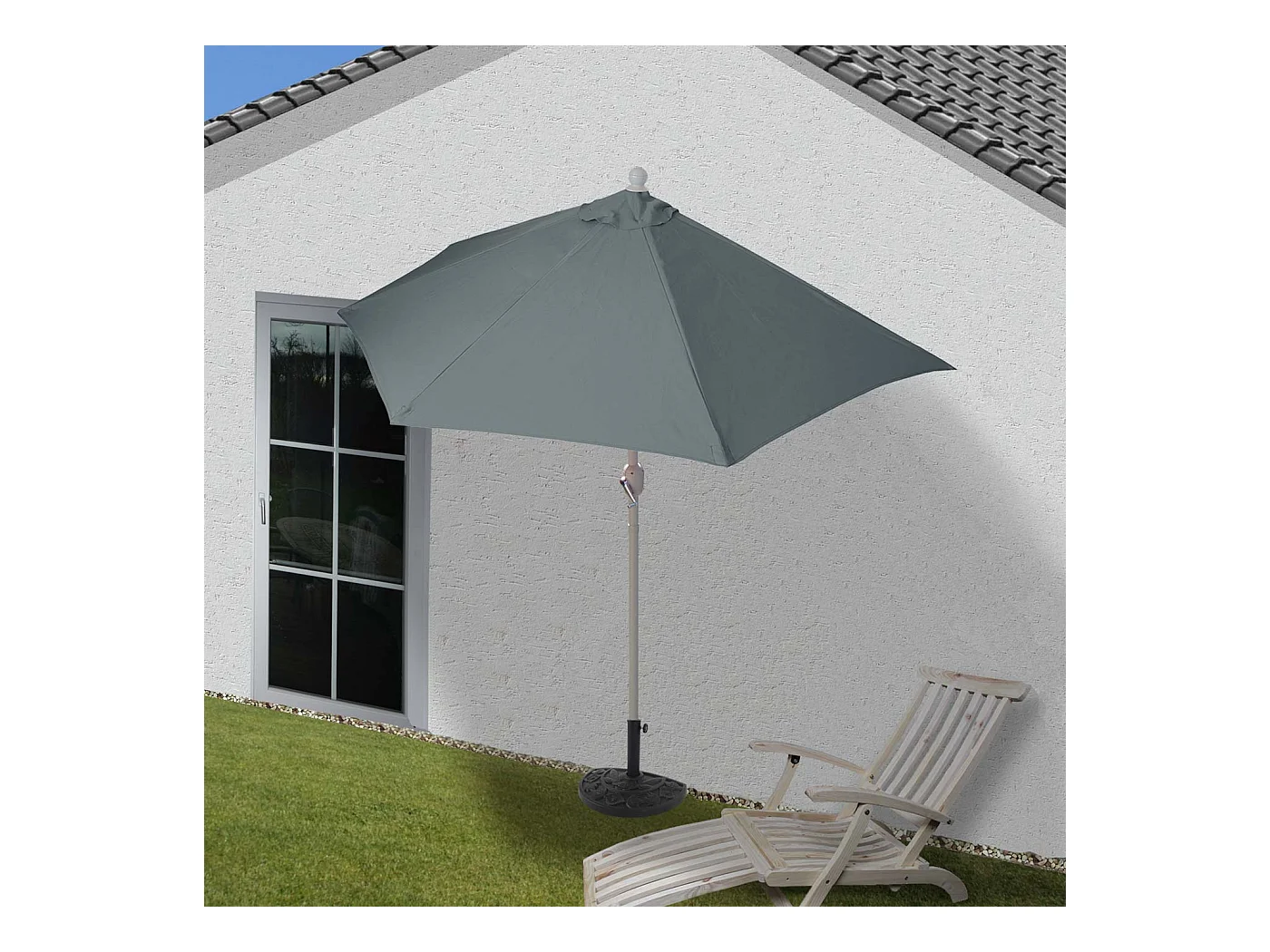 Parasol Lorca semi-circulaire 2,7m UV 50,  300cm anthracite avec pied