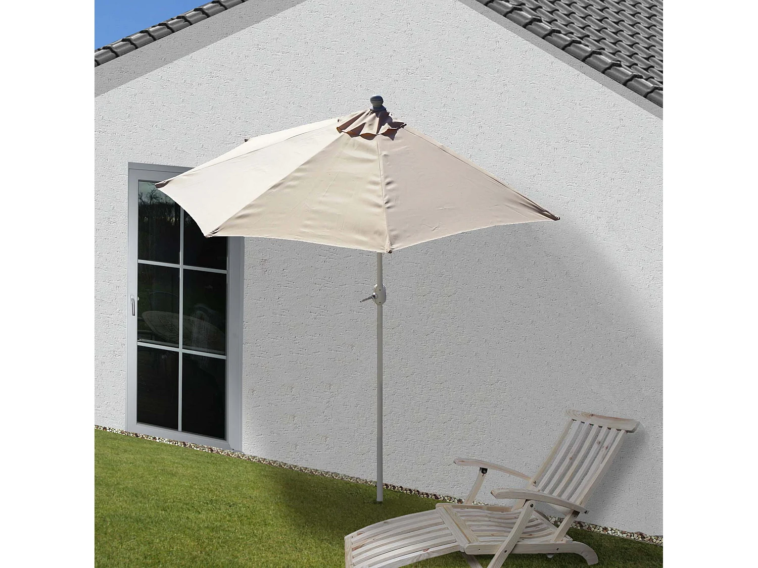 Parasol Lorca I halfronde UV 50+,  300cm crème zonder voet