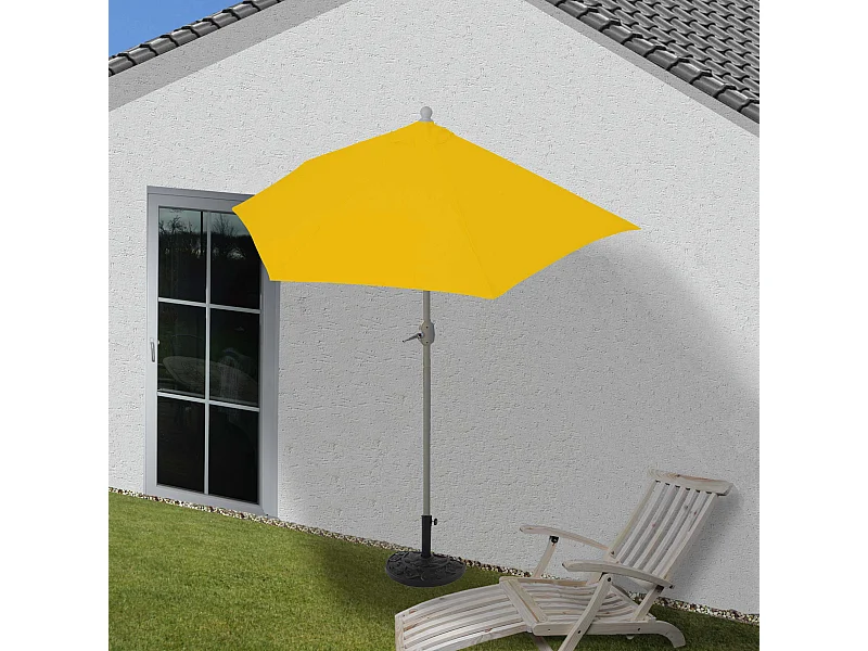 Ombrellone da parete balcone salvaspazio mezzaluna semicircolare Parla 135x260x252cm giallo con base