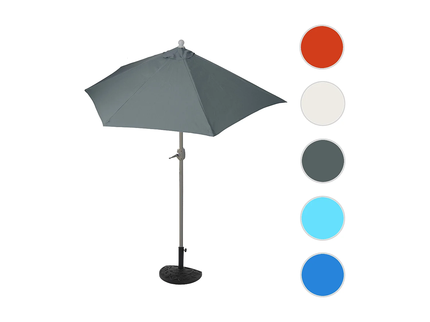 Parasol Lorca semi-circulaire 2,7m UV 50,  270cm anthracite avec pied