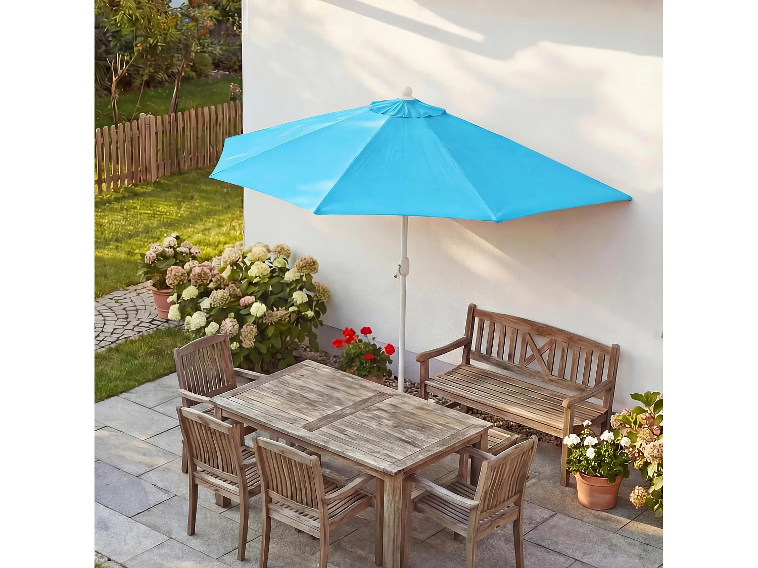 Parasol Lorca semi-circulaire 2,7m UV 50,  300cm turquoise sans pied