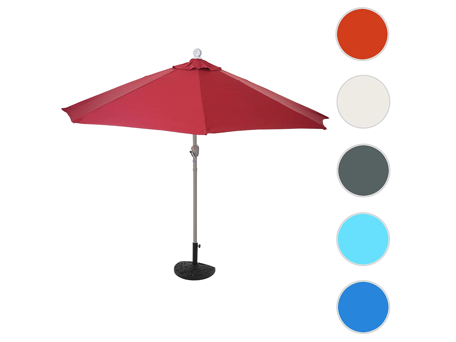 Parasol Lorca I halfronde UV 50+,  300cm bordeaux met voet