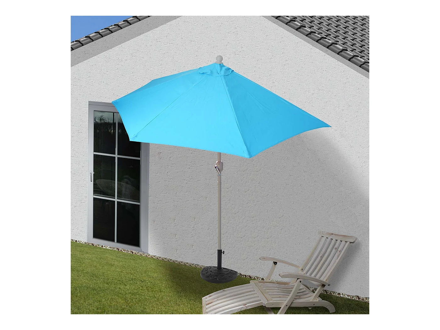 Parasol Lorca semi-circulaire 2,7m UV 50,  270cm turquoise avec pied