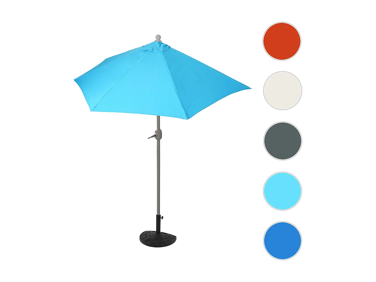 Parasol Lorca I półokrągły UV 50+,  300cm turkusowy ze stojakiem