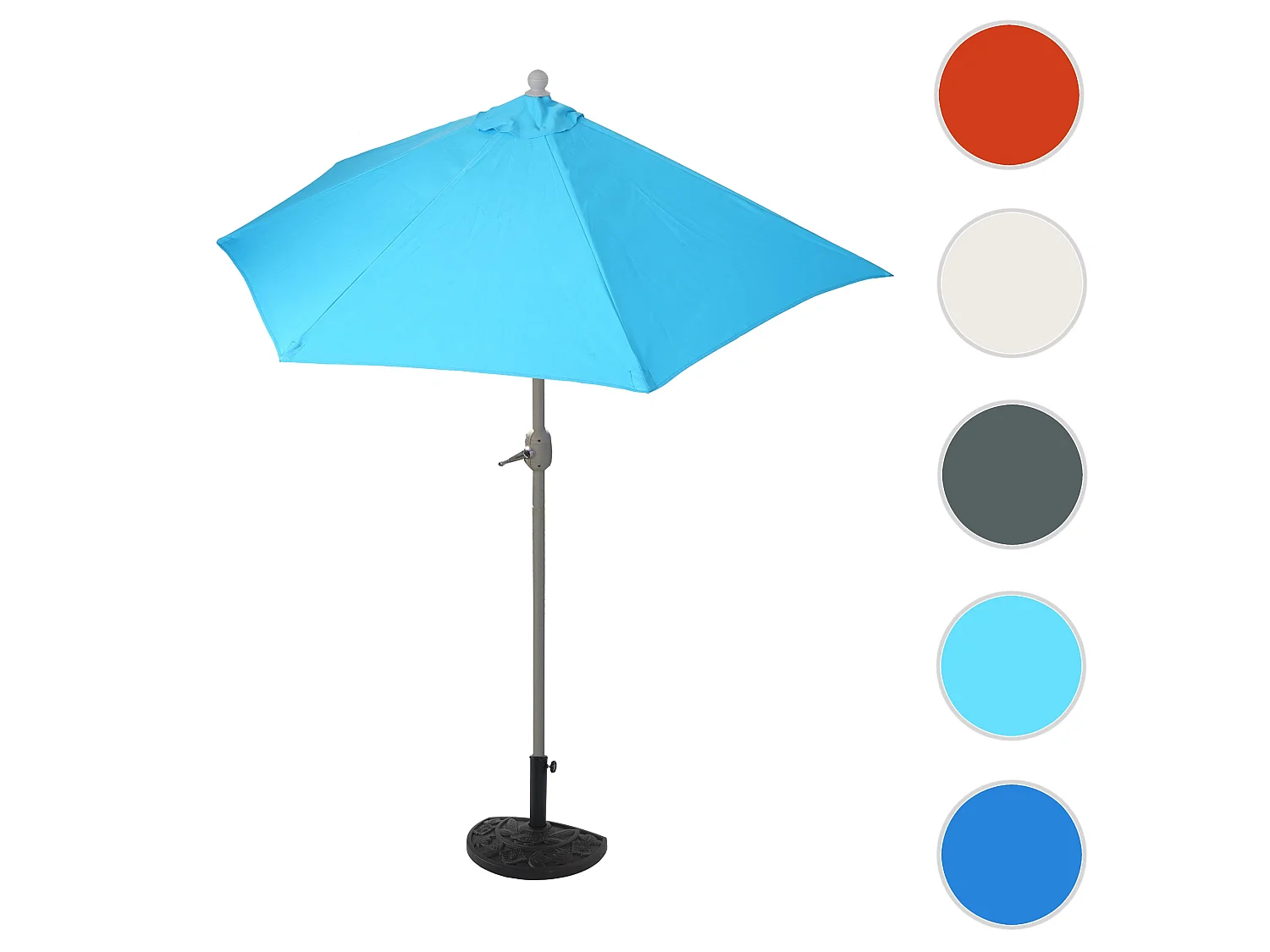 Parasol Lorca semi-circulaire 2,7m UV 50,  300cm turquoise avec pied