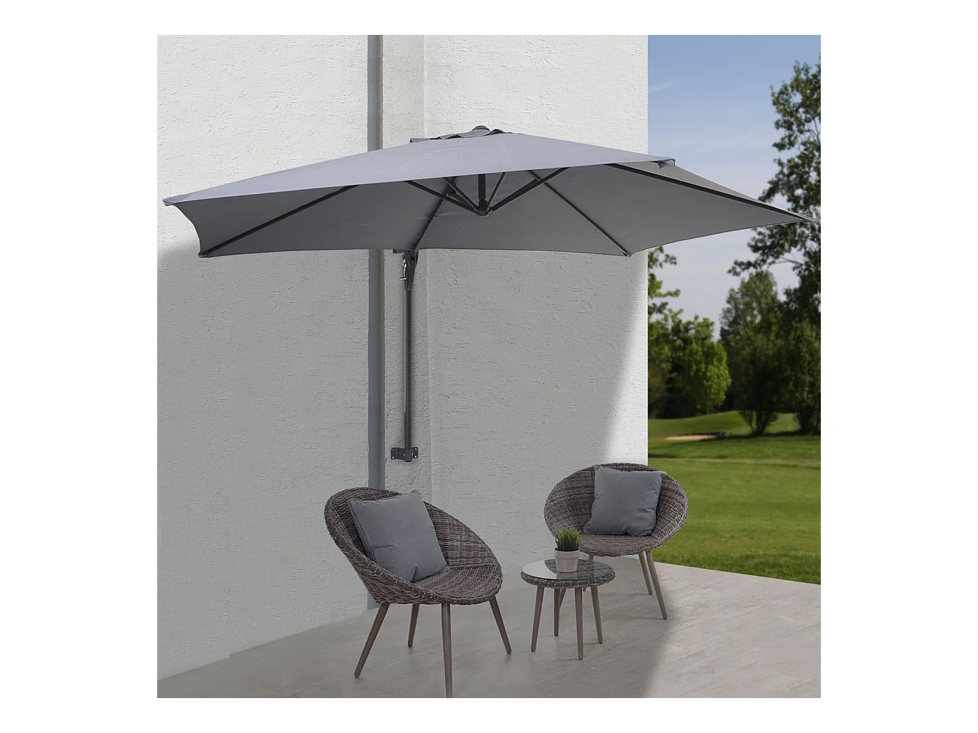 Parasol mural Acerra 3m inclinable,  gris