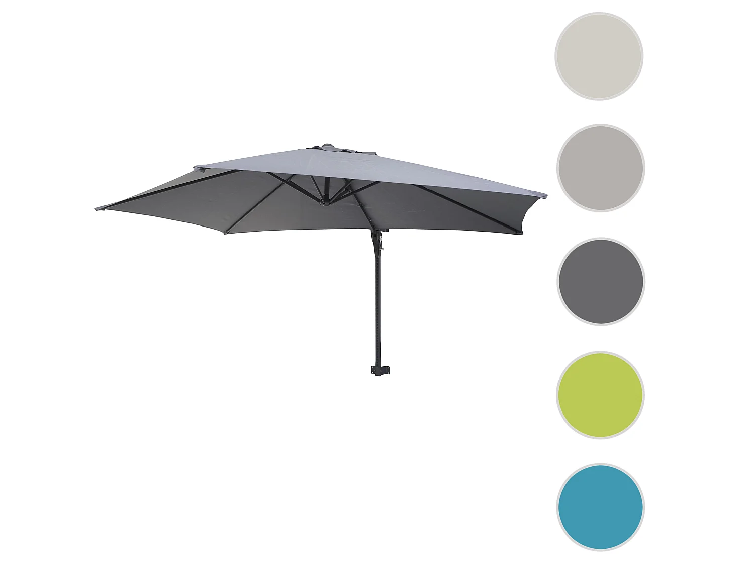 Parasol mural Acerra 3m inclinable,  gris