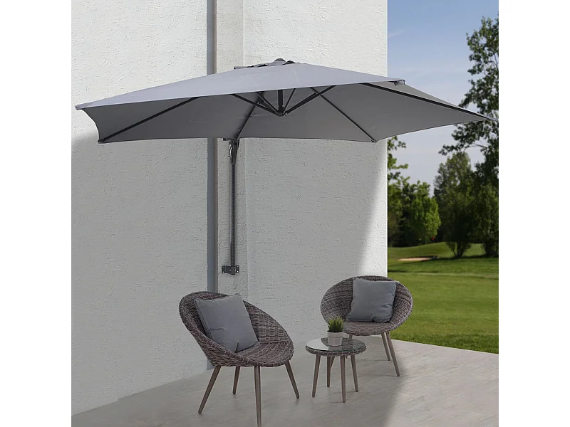 Parasol mural Acerra 3m inclinable,  gris