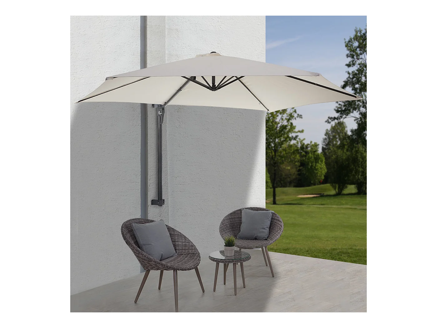 Parasol mural Acerra 3m inclinable,  crème