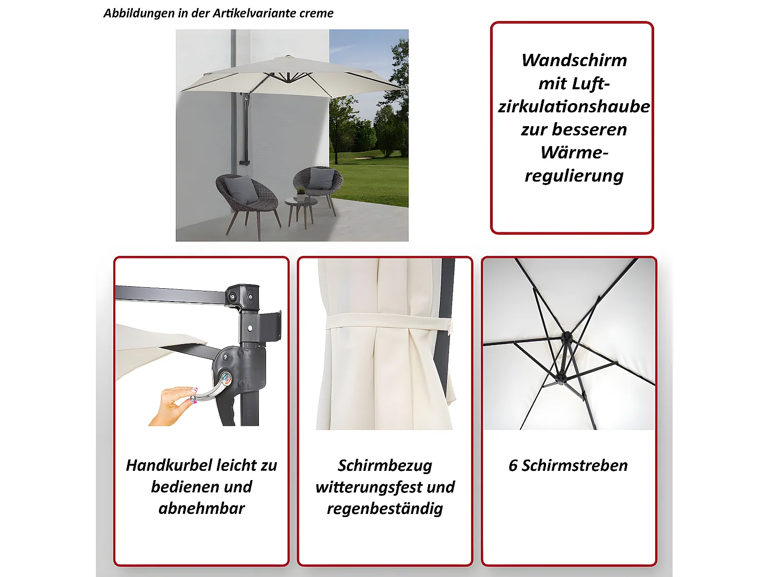 Wandscherm Acerra 3 m kantelbaar,  crème