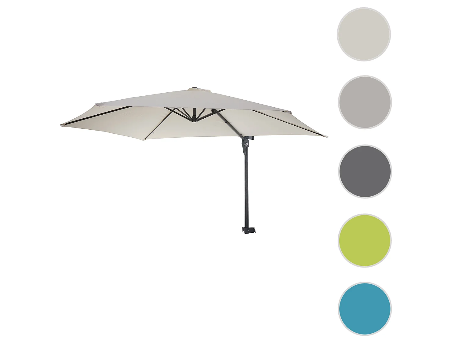 Parasol mural Acerra 3m inclinable,  crème