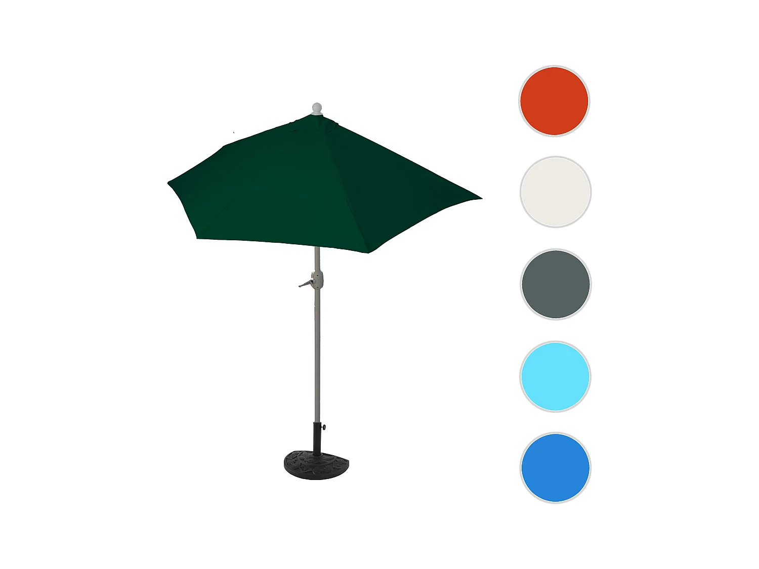 Ombrellone da parete balcone salvaspazio mezzaluna semicircolare Parla 135x260x252cm verde con base