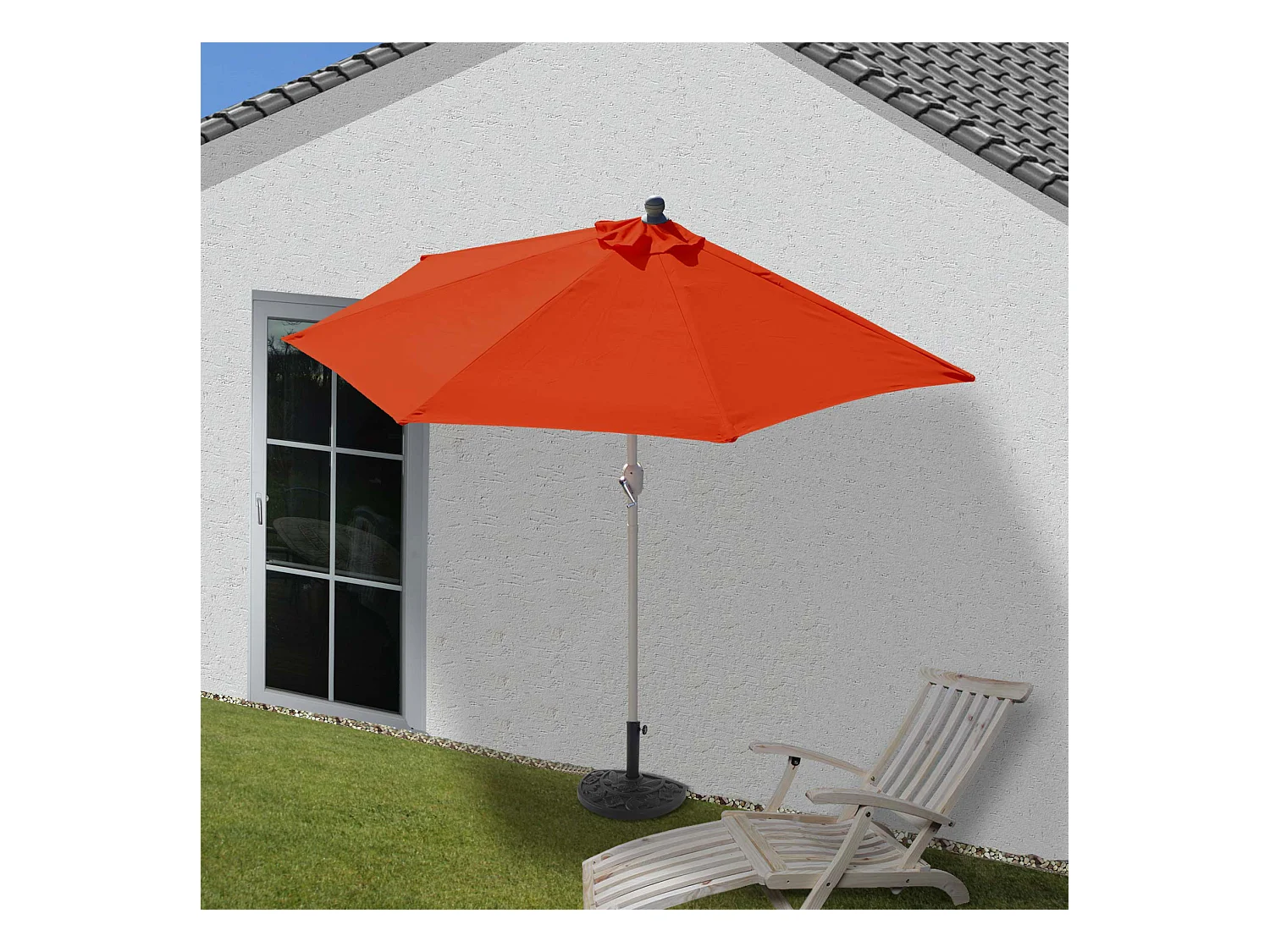 Parasol Lorca semi-circulaire 2,7m UV 50,  terracotta avec pied