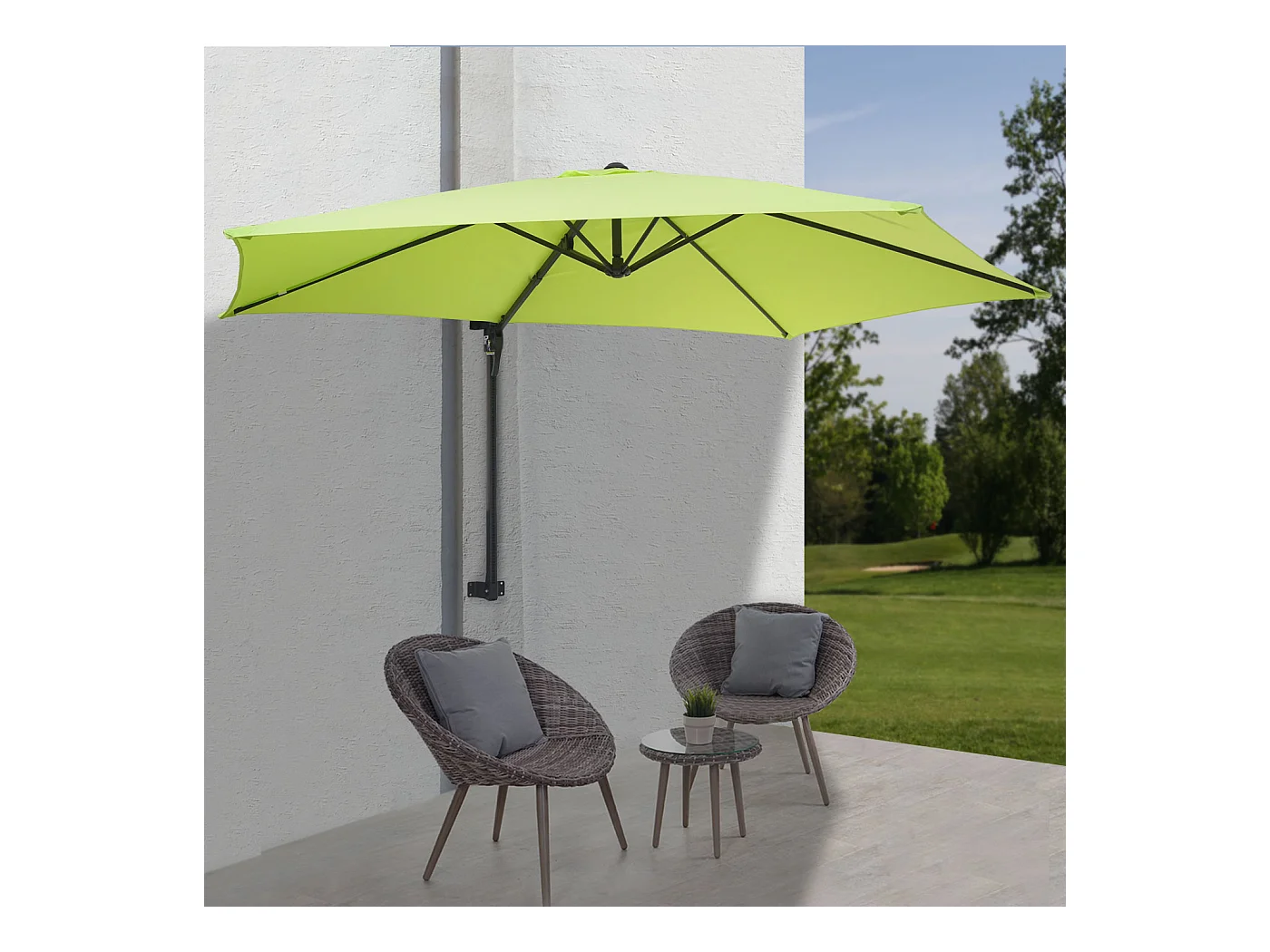 Parasol mural Acerra 3m inclinable,  vert limon