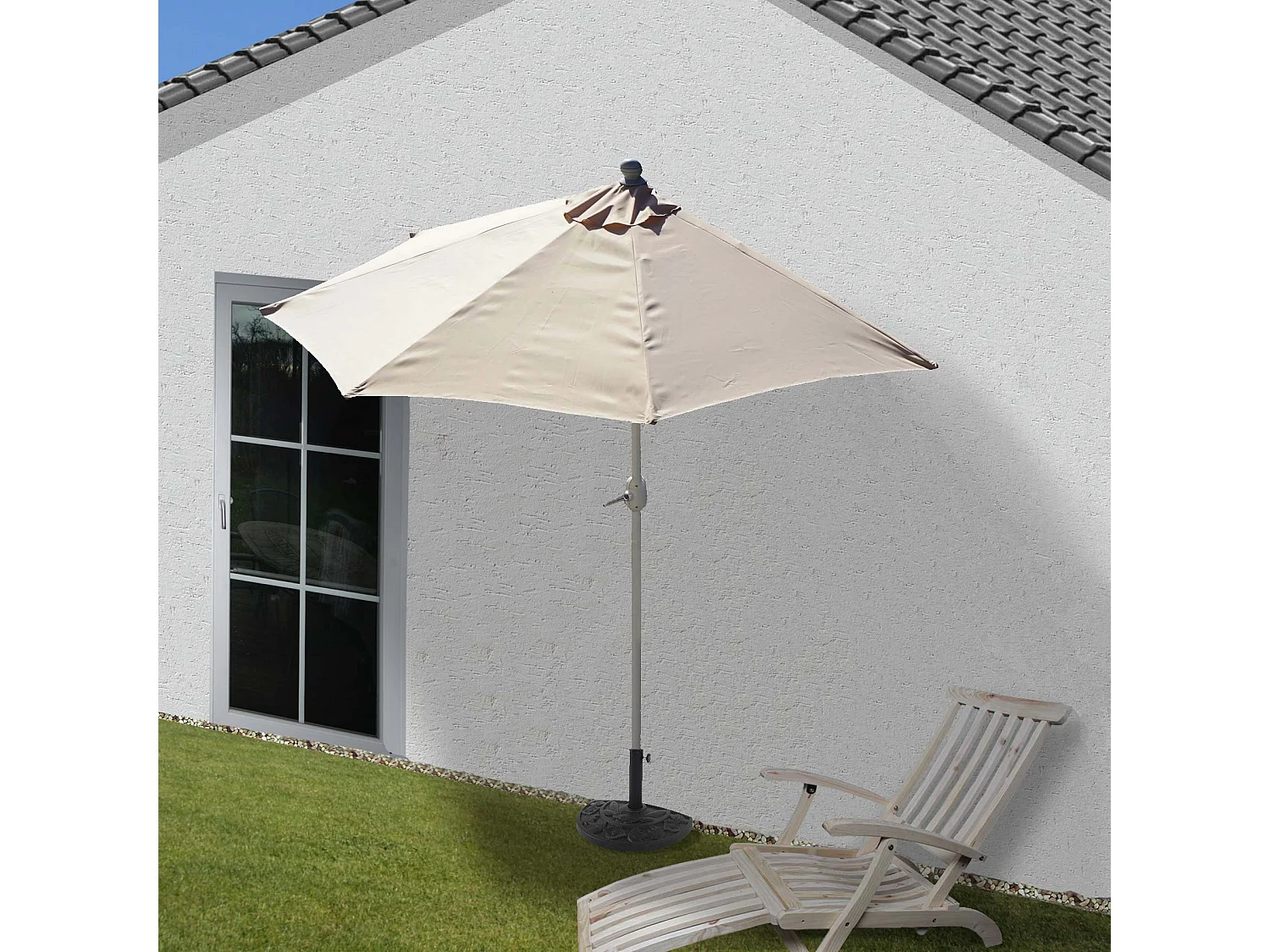 Parasol Lorca semi-circulaire 2,7m UV 50,  crème avec pied