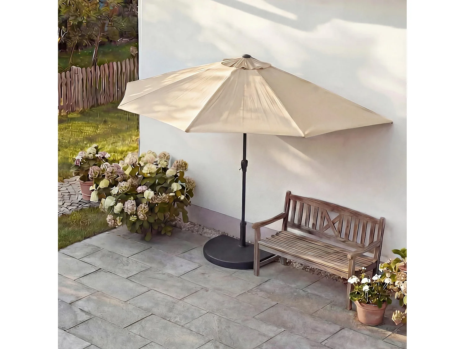 Parasol Lorca semi-circulaire 2,7m UV 50,  crème avec pied