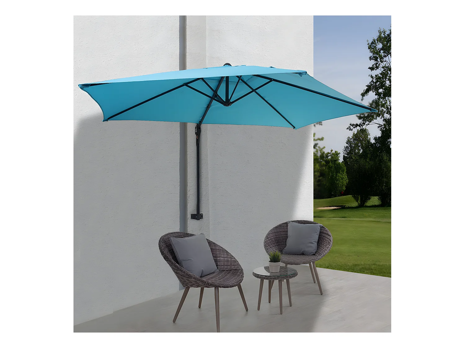 Parasol mural Acerra 3m inclinable,  turquoise
