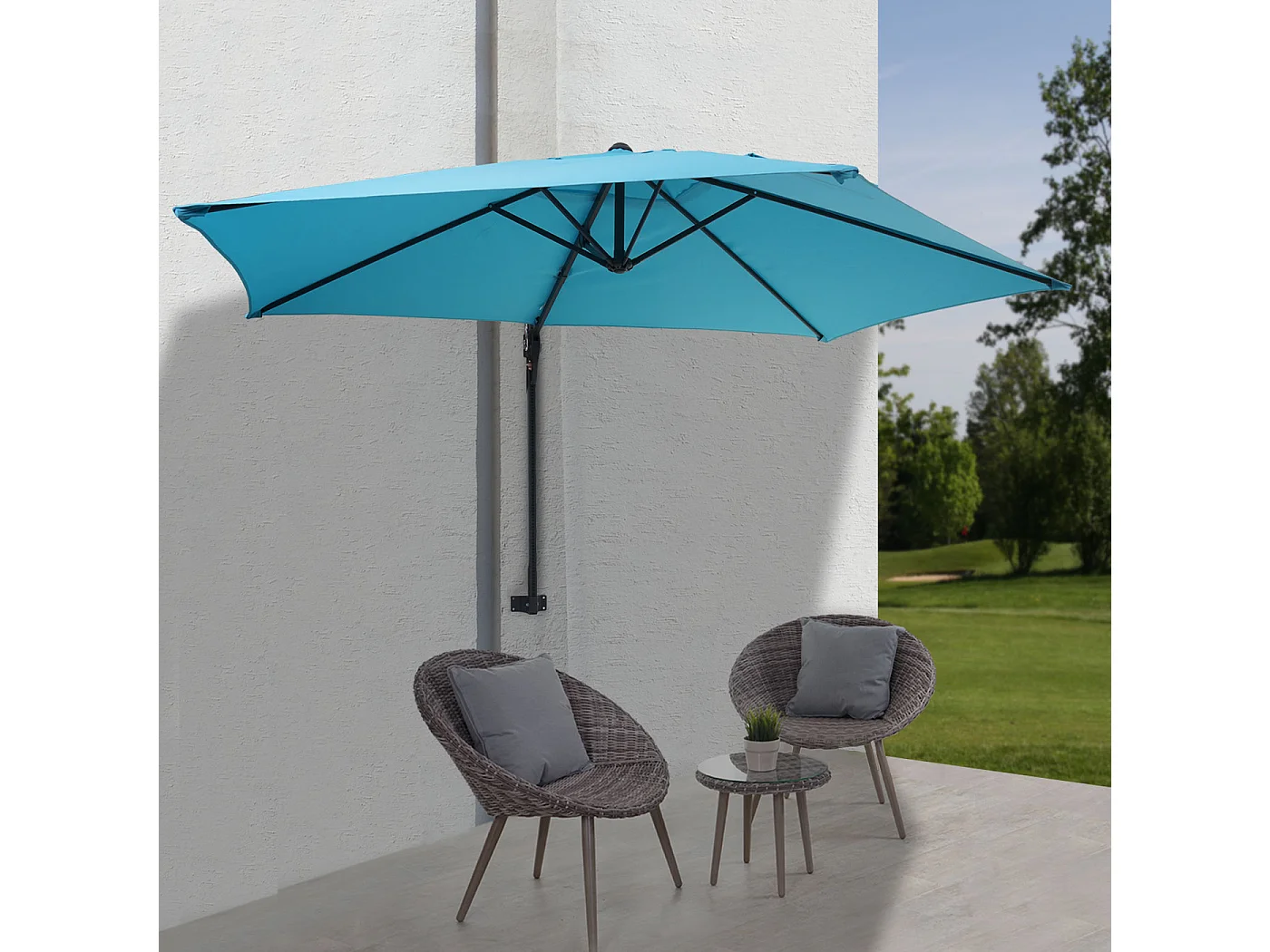 Parasol mural Acerra 3m inclinable,  turquoise