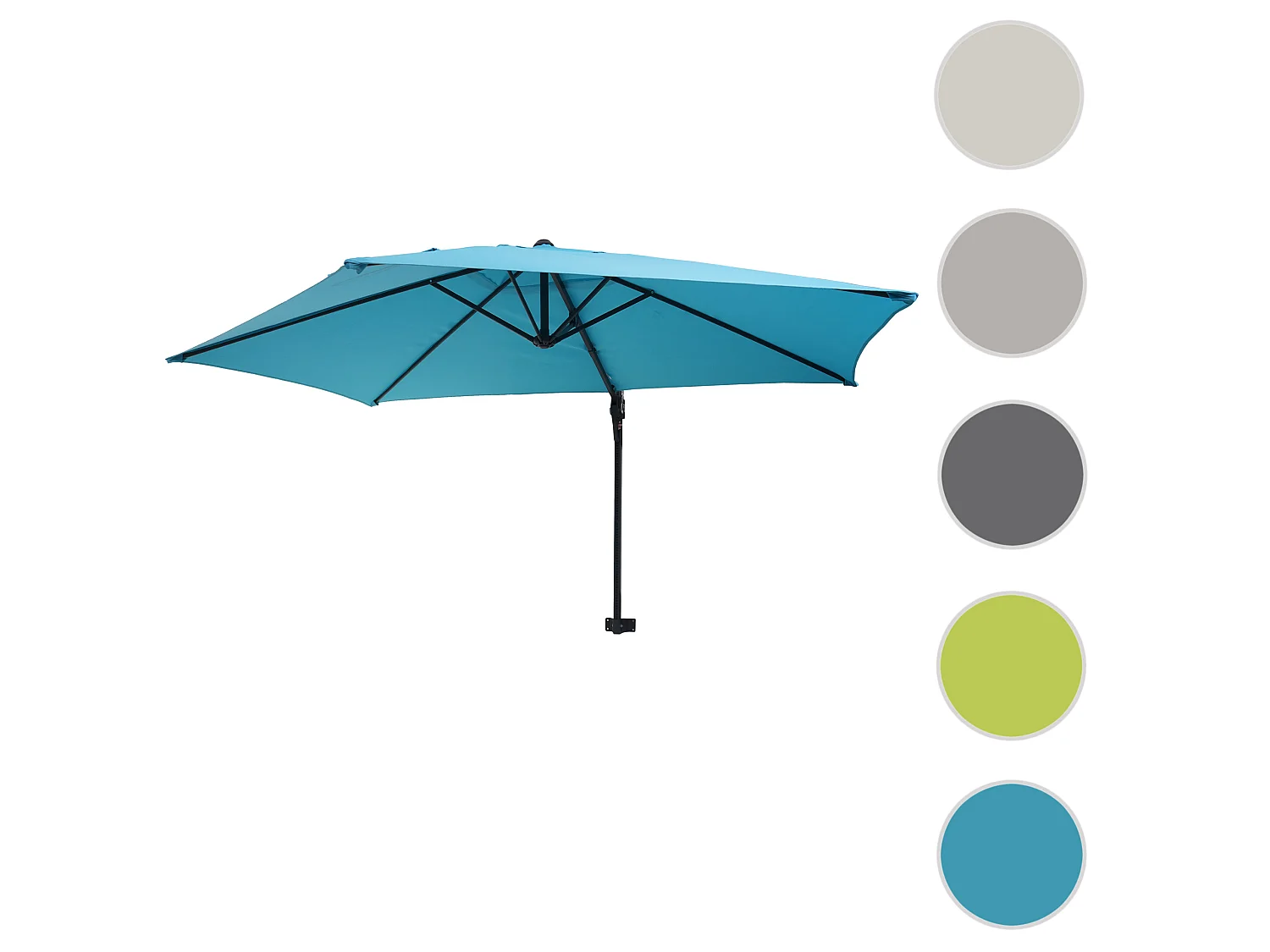 Parasol mural Acerra 3m inclinable,  turquoise