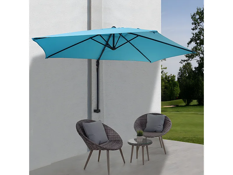 Parasol mural Acerra 3m inclinable,  turquoise