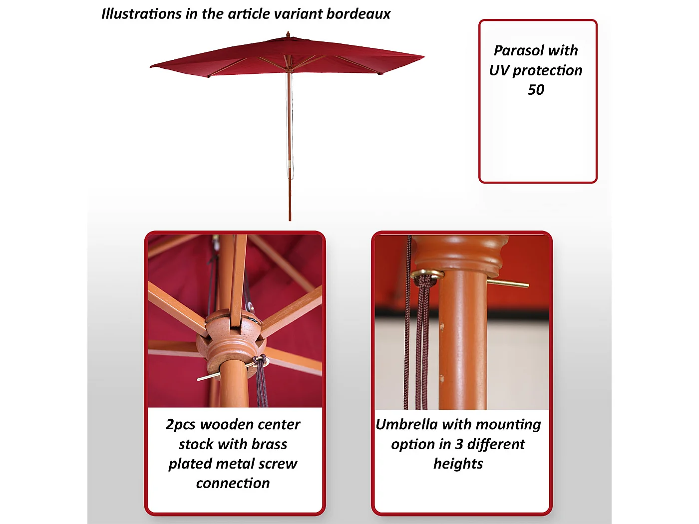 Parasol Lisbonne 2x3m,  terre cuite