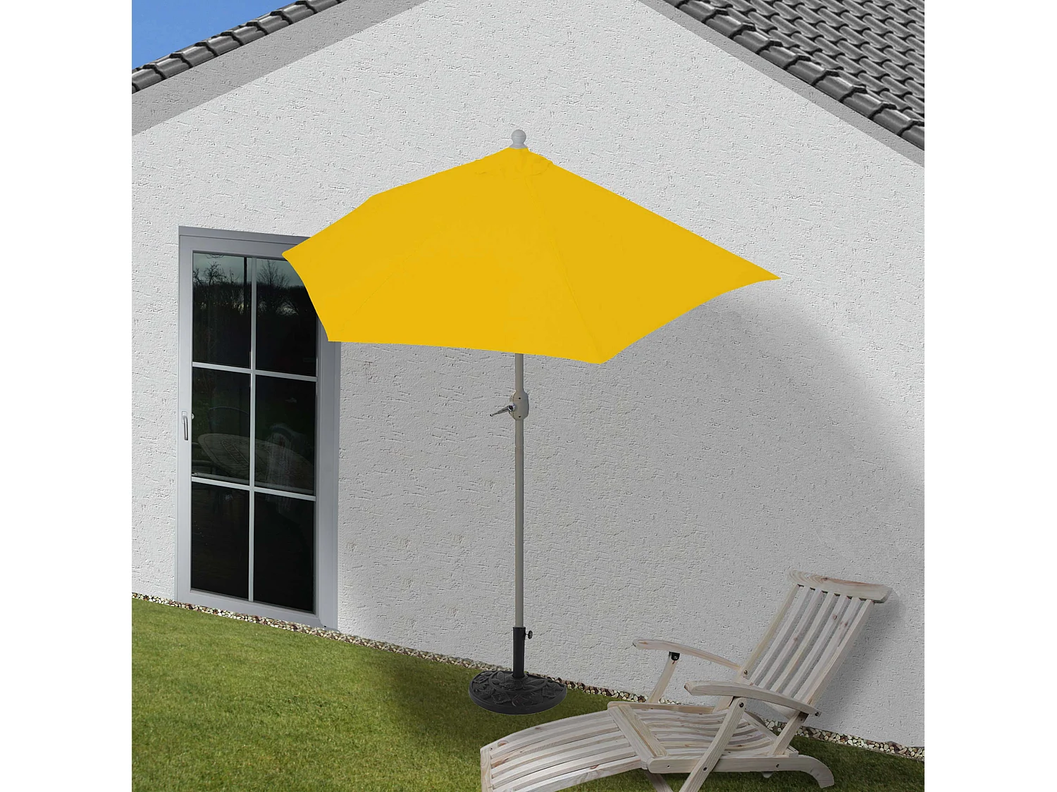 Parasol Lorca I semi-circulaire UV 50,  300cm jaune avec support